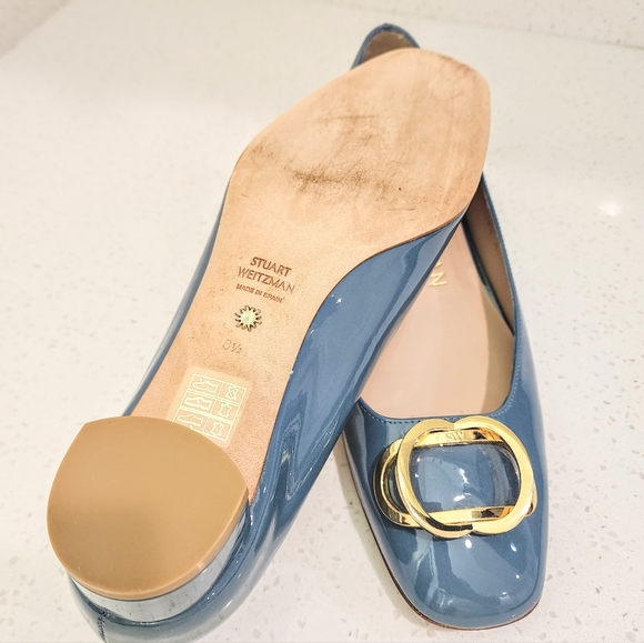 Stuart Weitzman Anicia 25 Cerulean Blue Patent Leather Flats  8.5M - Picture 6 of 7